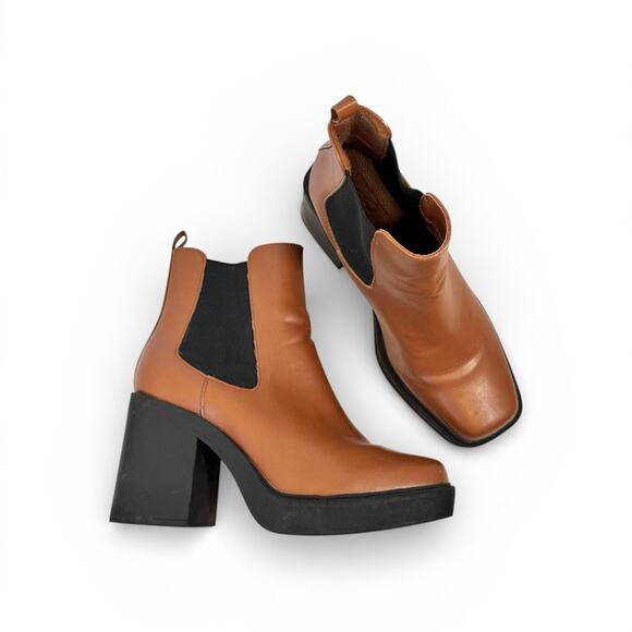 MIA Shoes - Mia Chunky Tan Faux Leather Ankle Boots Womens 8 Fall Platform Y2K Booties